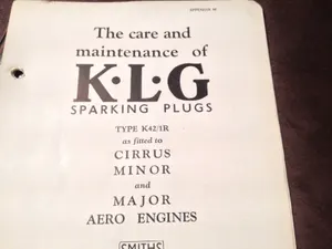 K.L.G, KLG Sparking Plugs K42/1R on Cirrus Engines Instruction Booklet